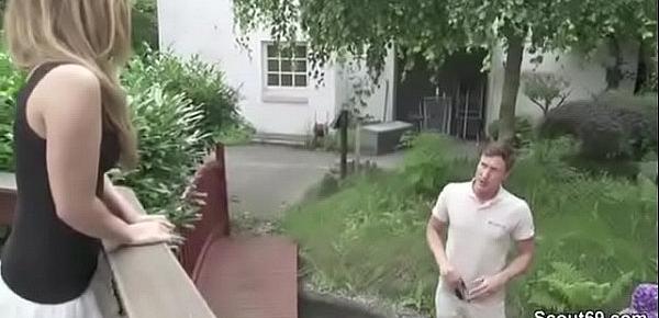  Skinny German Teen Seduce to Fuck Outdoor for Money